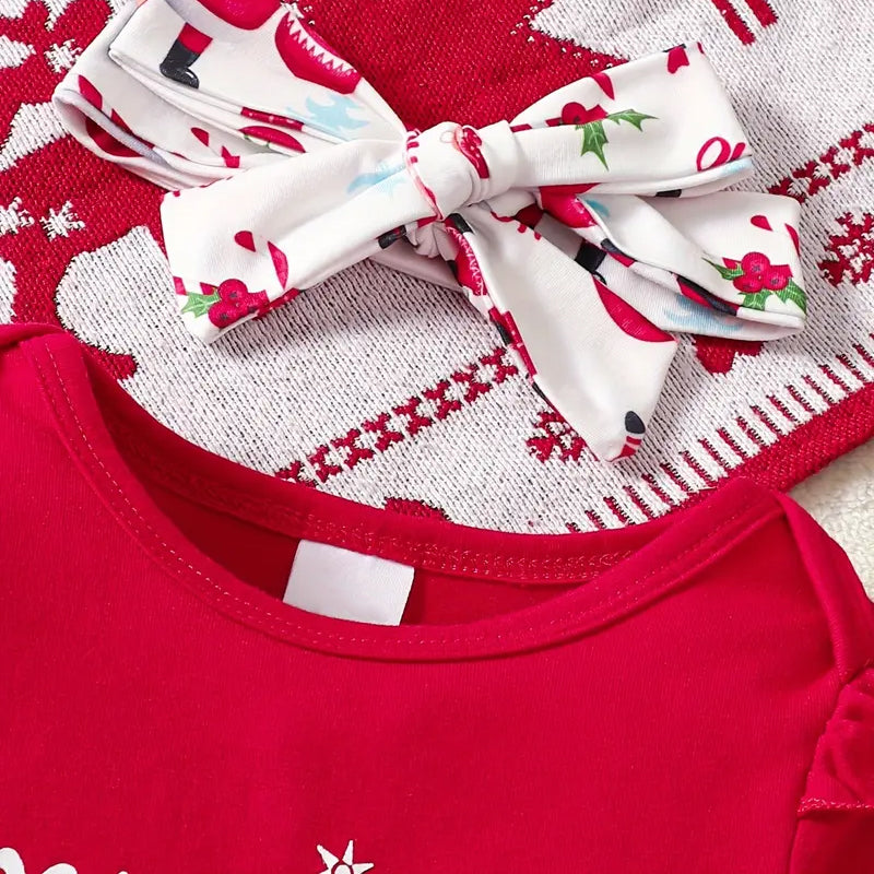 3PCS My First Christmas Letter Santa Claus Printed Long Sleeve Baby Set