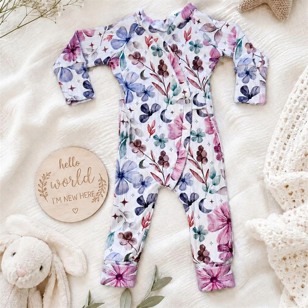 Romantic Floral Printed Long Sleeve Baby Jumpsuit