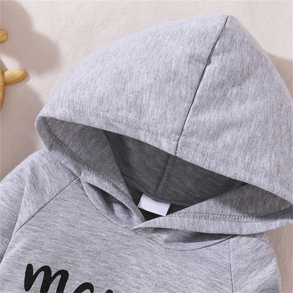 2PCS Mama's Boy Letter Print Long Sleeve Baby Hooded Set
