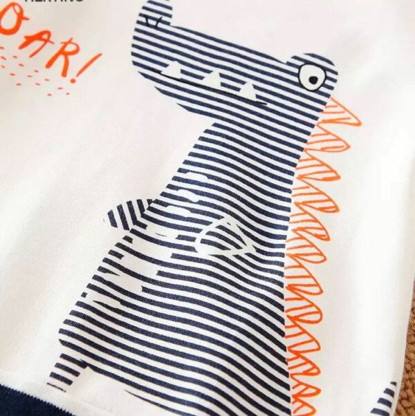 Casual Stripe Dinosaur Printed Long Sleeve Baby Jumpsuit