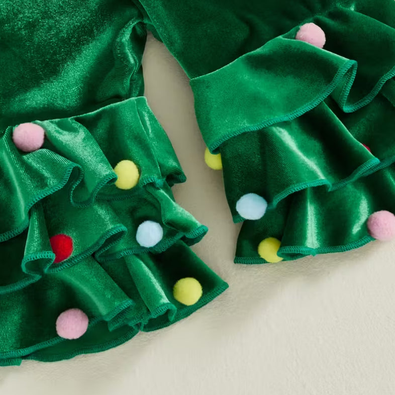 2PCS My First Christmas Tree Letter Printed Velvet Baby Set