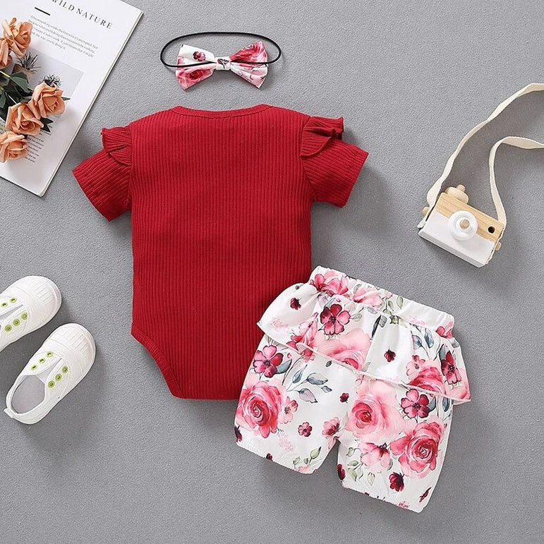 3PCS Vivid I Got It From My Mama Letter Floral Print Baby Set