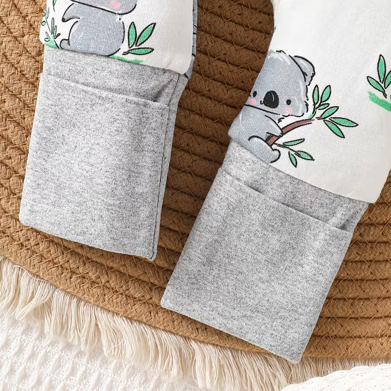 Lovely Koala Printed Long Sleeve Zipper Baby Jumpsuit
