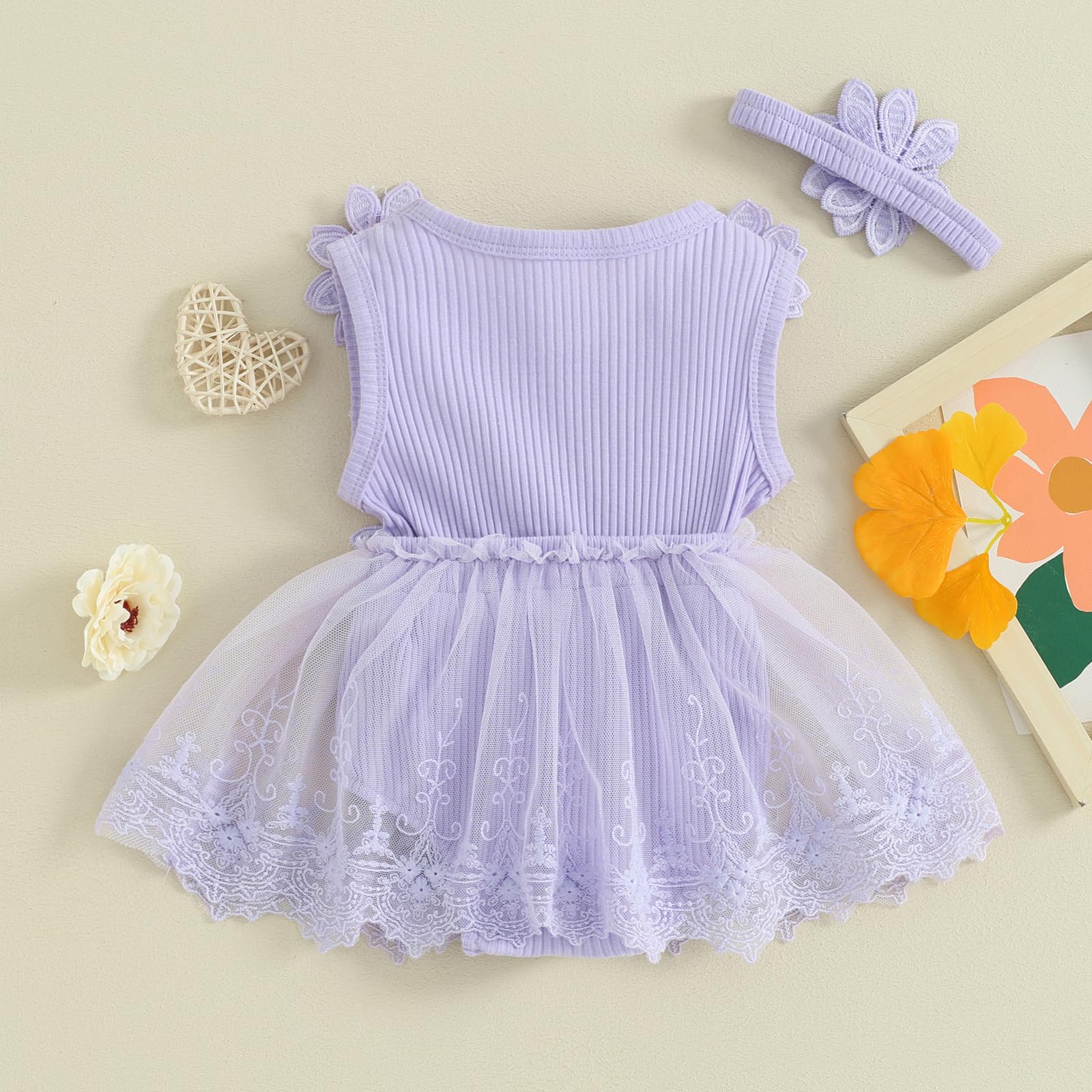 2PCS Sweet Solid Color Floral Printed Baby Romper