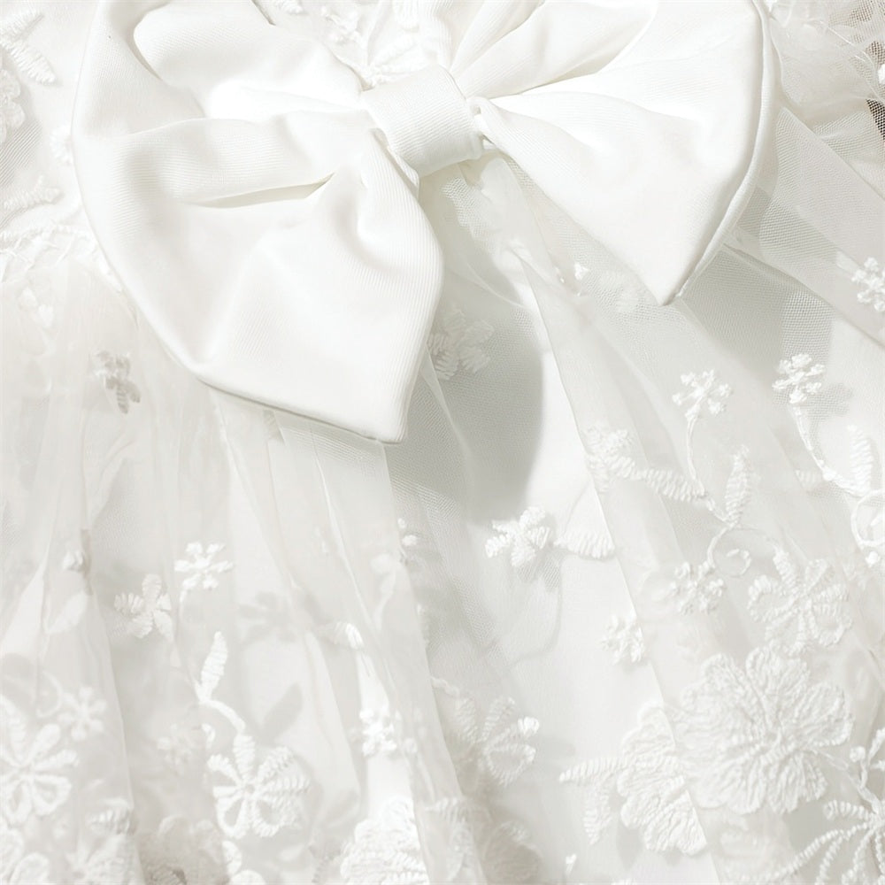 2PCS Gorgeous Solid Color Long Sleeve Floral Embroidery Baby Romper