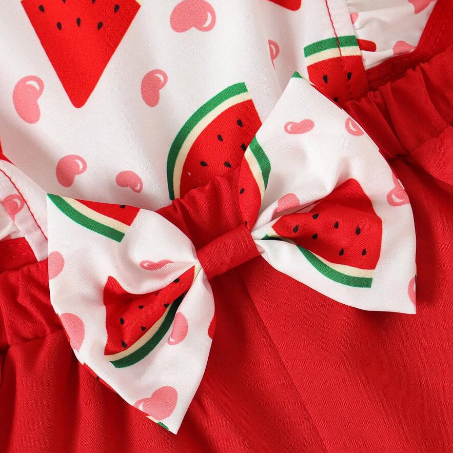 2PCS Cute Strawberry Print Flounce Sleeve Baby Girl Jumpsuit