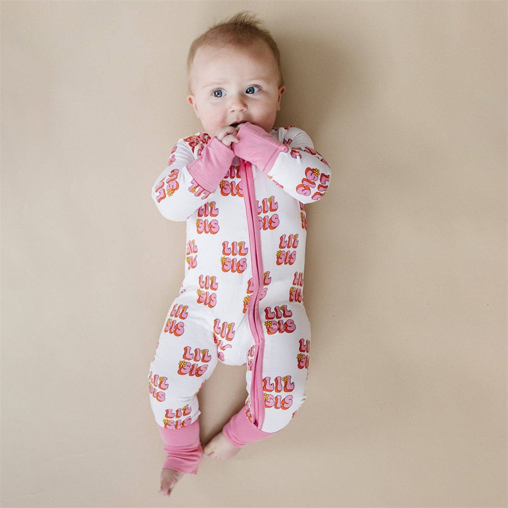 LIL SIS Letter Print Long Sleeve Zipper Baby Jumpsuit