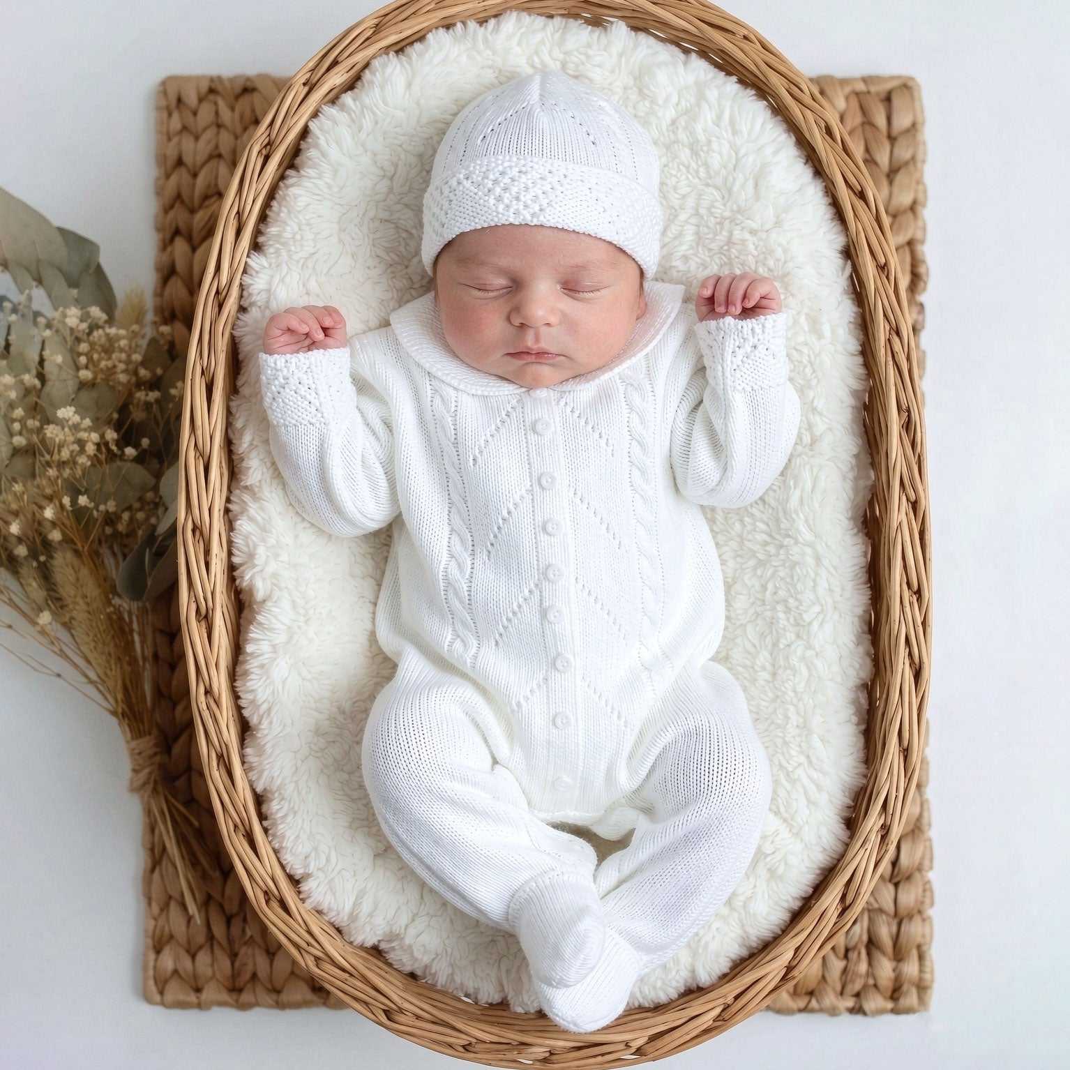 2PCS Snug Solid Color Long Sleeve Baby Knit Jumpsuit