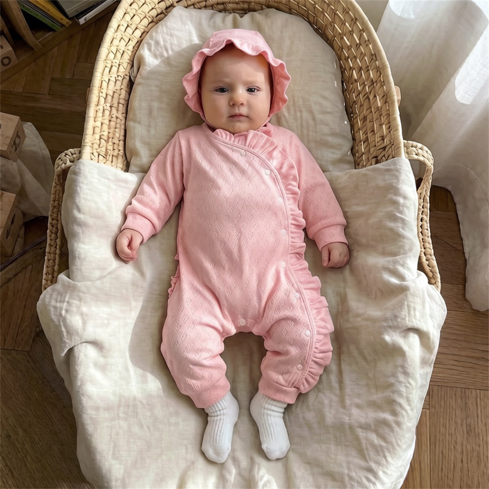 2PCS Sweet Solid Color Long Sleeve Ruffle Baby Jumpsuit