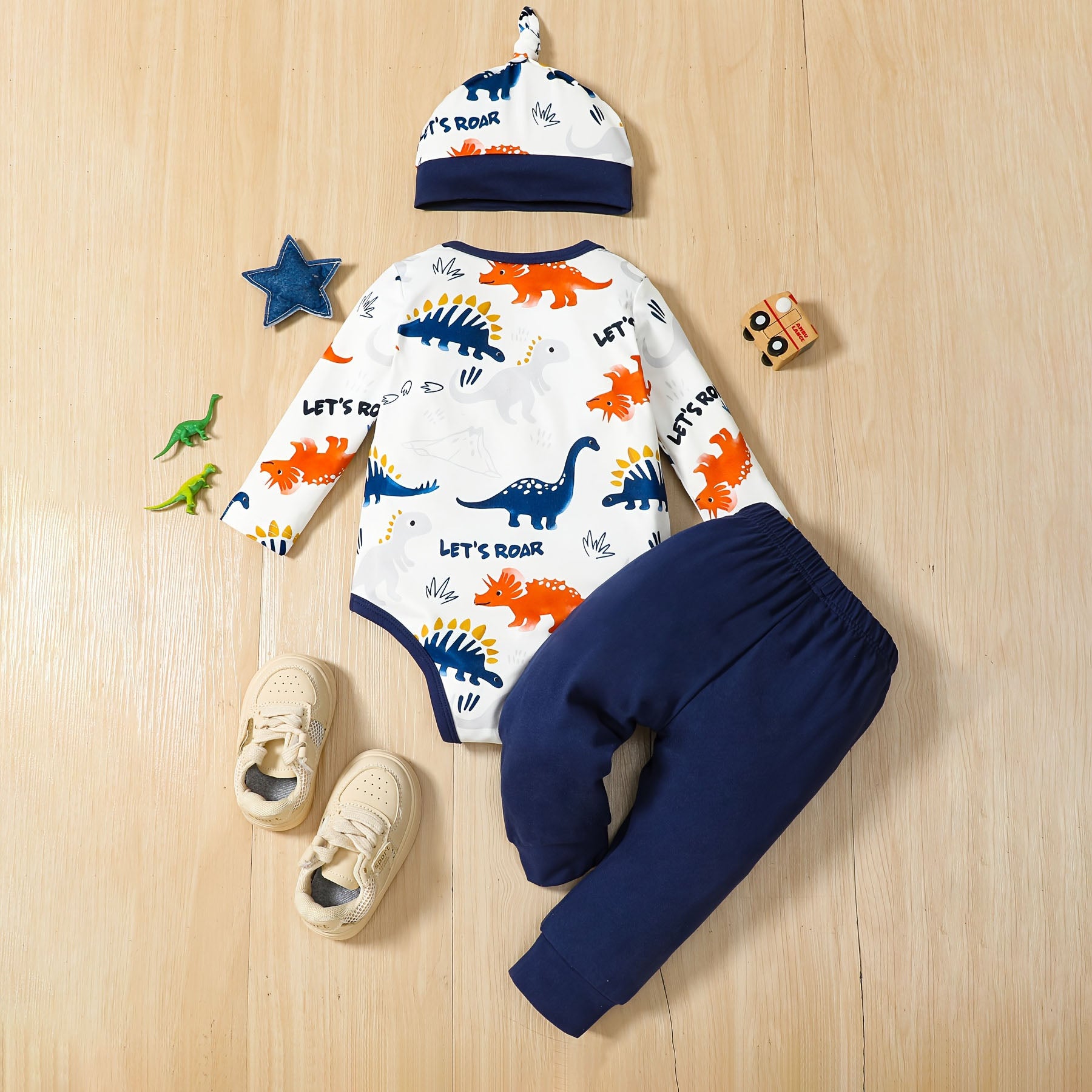 3PCS Lively Dinosaur Printed Long Sleeve Baby Set