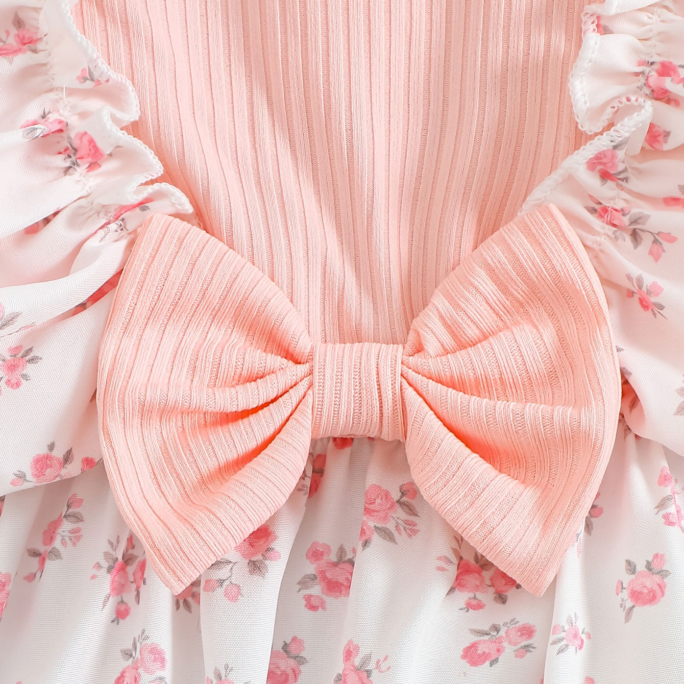 Chic Fake Two-Piece Floral Printed Ruffle Long Sleeve Baby Jumpsuit