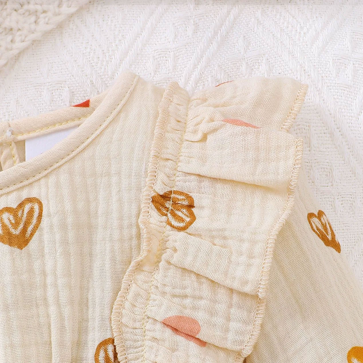 Lovely Heart Printed Ruffle Long Sleeve Baby Girl Jumpsuit