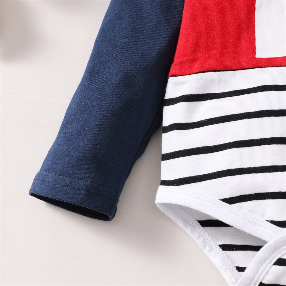 3PCS Mama's Boy Letter Print Striped Long Sleeve Baby Set