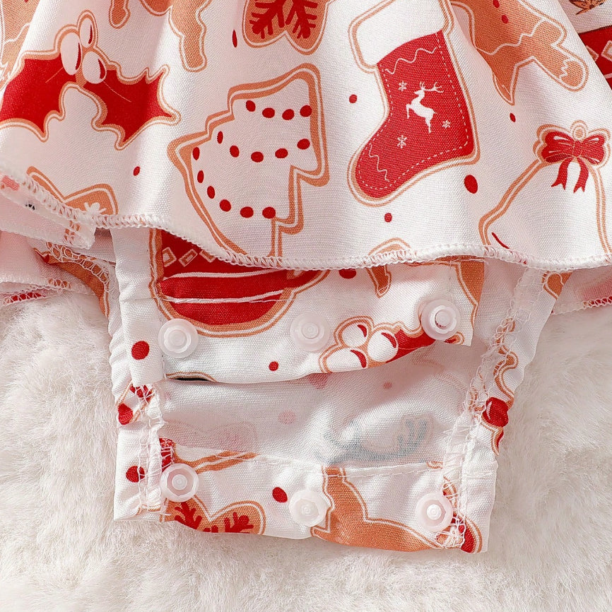 3PCS Gingerbread Christmas Elements Printed Baby Romper