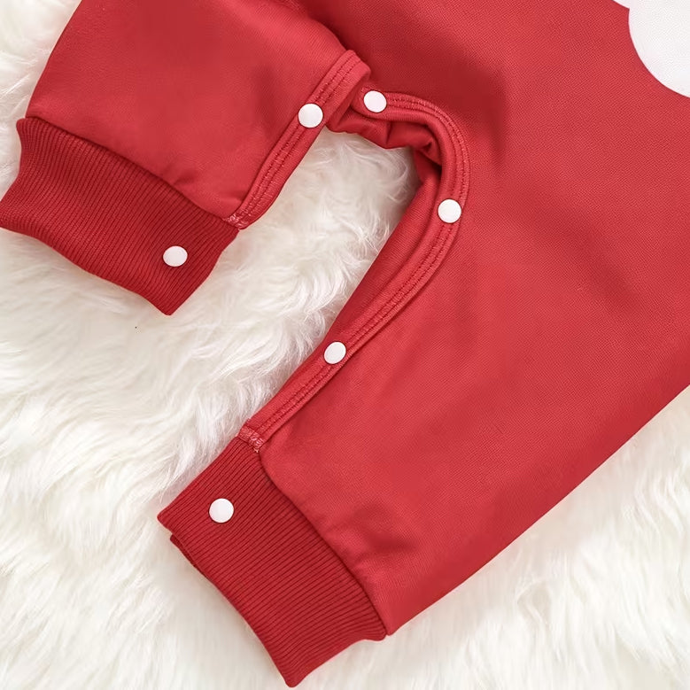 2PCS Sweet Santa Stripe Print Long Sleeve Baby Christmas Jumpsuit