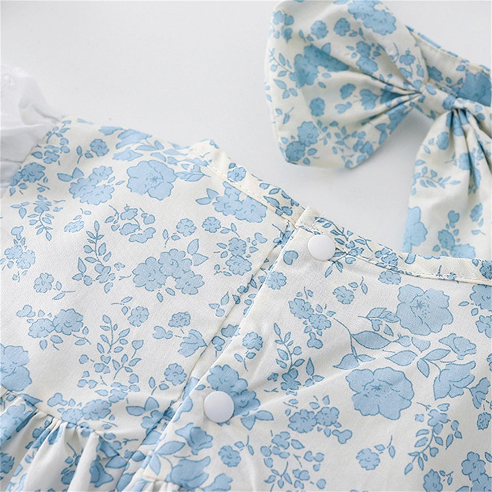 2PCS Cute Floral Printed Ruffled Short Sleeve Baby Romper