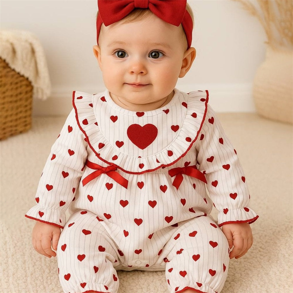 2PCS Cute Heart Print Long Sleeve Baby Jumpsuit