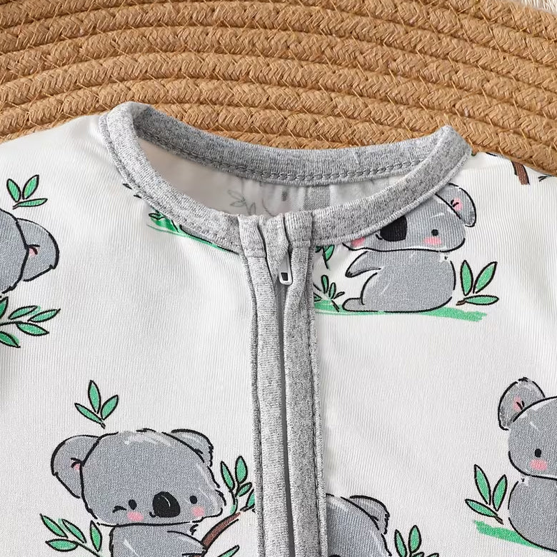 Lovely Koala Printed Long Sleeve Zipper Baby Jumpsuit