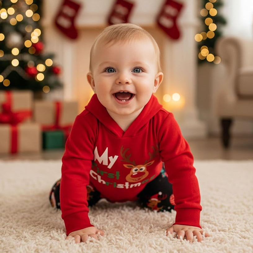 2PS My First Christmas Letter Reindeer Printed Baby Hooded Set