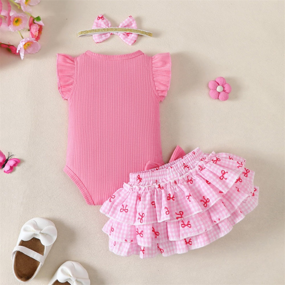 3PCS I'm My Daddy's Girl Letter Bow Printed Fly Sleeve Baby Set