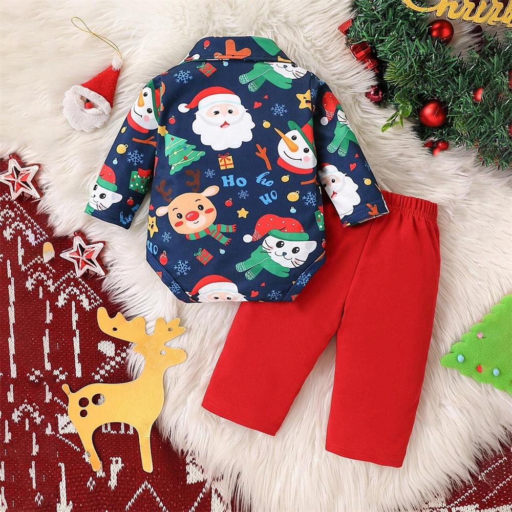 2PCS Lovely Christmas Snowman And Elk Printed Baby Set