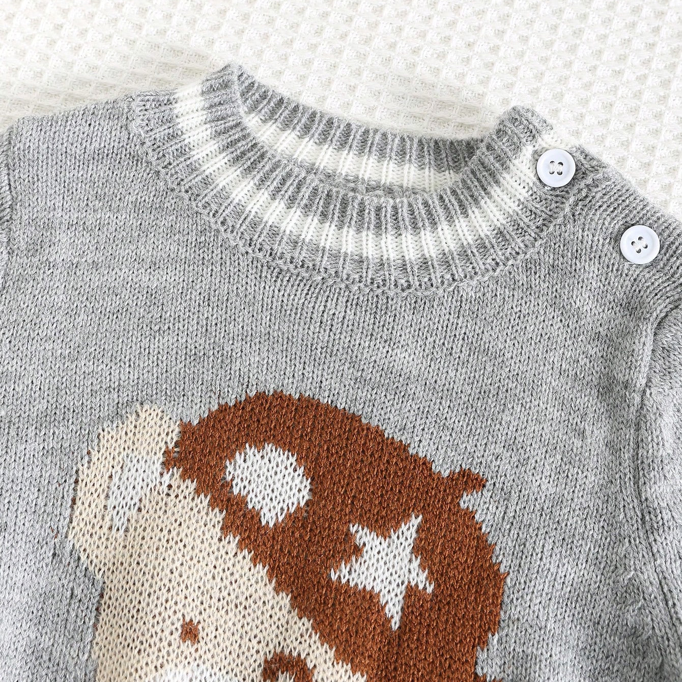 Cute Cartoon Bear Pattern Knitted Long Sleeve Baby Jumpsuit