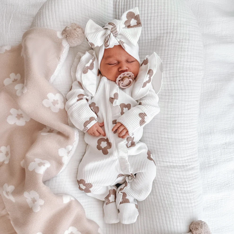 2PCS Snug Floral Printed Ruffle Zipper Baby Girl Jumpsuit