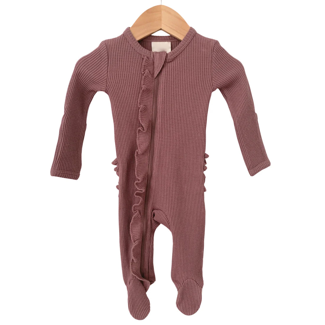 2PCS Solid Color Waffle Ruffle Decor Long Sleeve Baby Jumpsuit