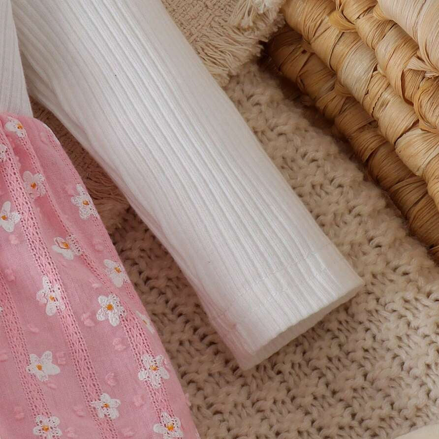 2PCS Mori Style Floral Print Bow Long Sleeve Baby Girl Jumpsuit
