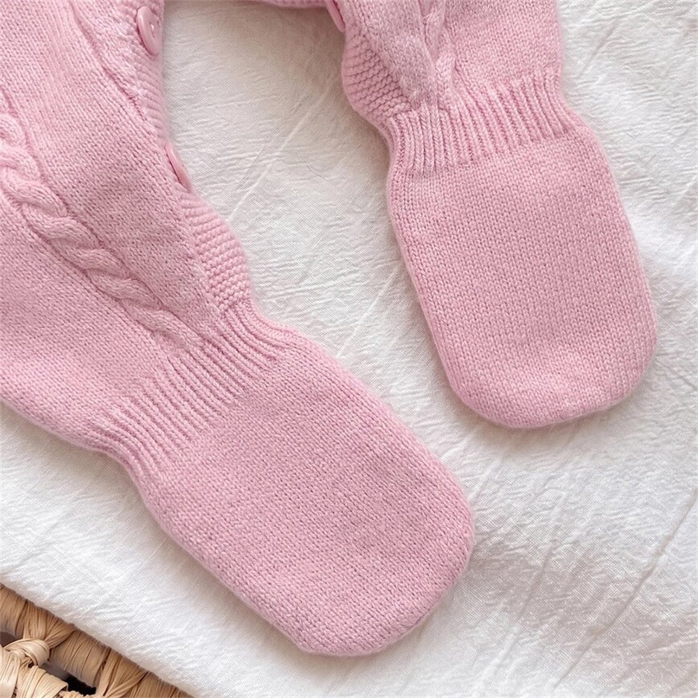 2PCS Soft Solid Color Knitted Long Sleeve Baby Jumpsuit