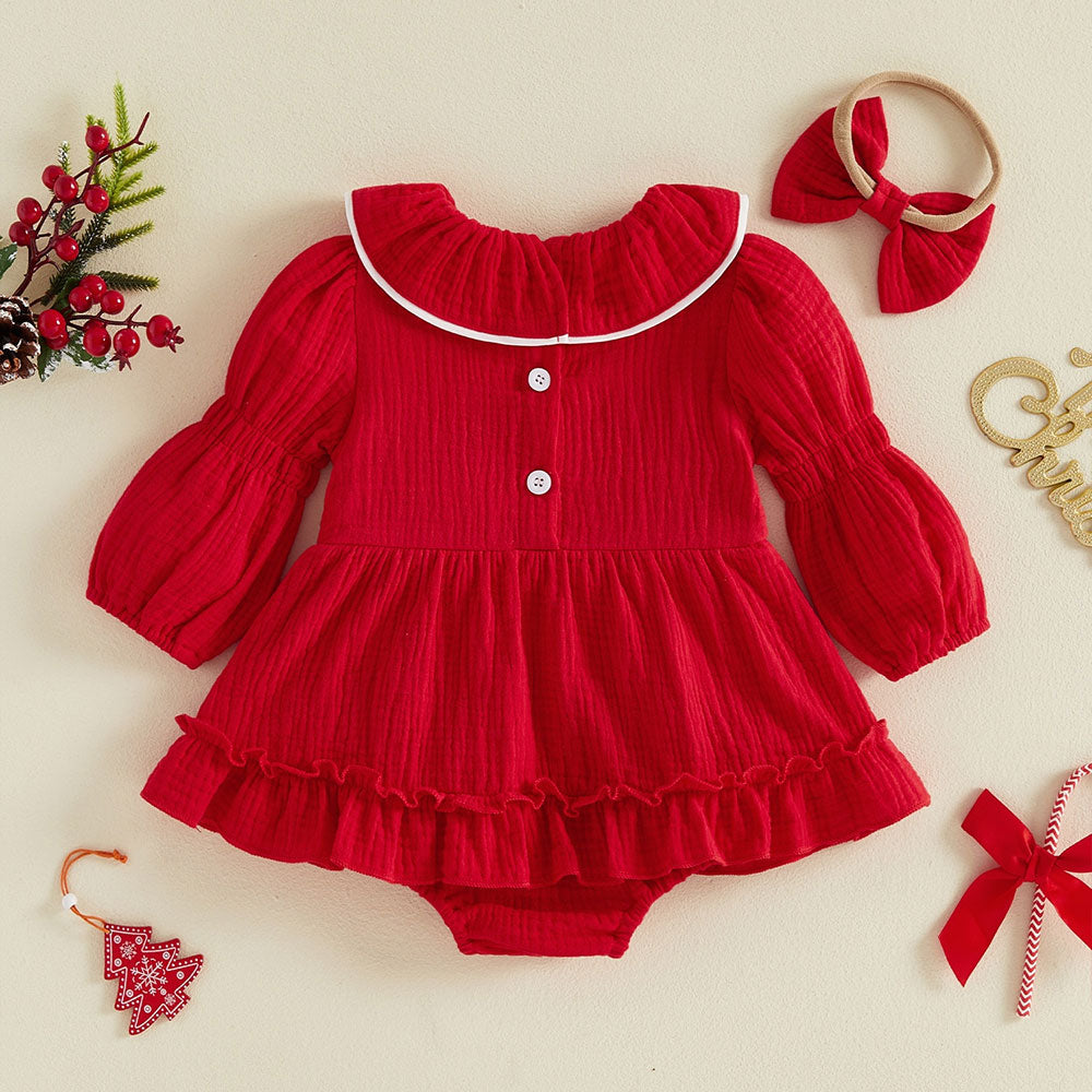 2PCS Christmas Santa Claus Tree Applique Long Sleeve Baby Romper