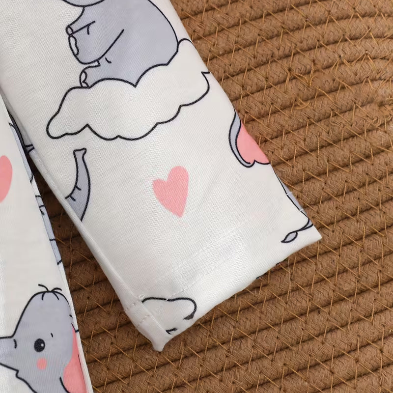2PCS Elephant Heart Print Long Sleeve Baby Jumpsuit