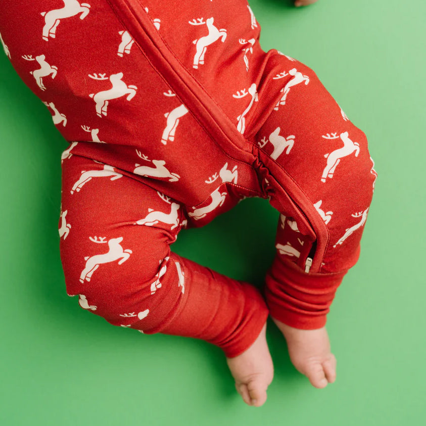 Stylish Christmas Elk Printed Long Sleeve Zipper Baby Jumpsuit