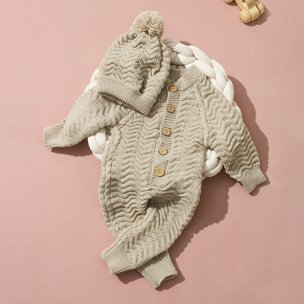 2PCS Comfy Solid Color Knit Long Sleeve Baby Jumpsuit