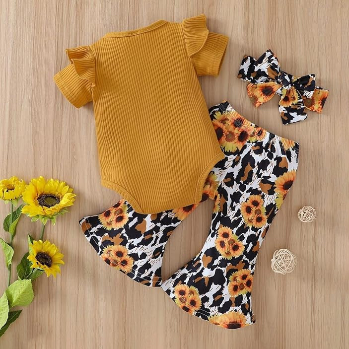 3PCS I'm My Daddy's Girl Letter Floral Printed Short Sleeve Baby Set
