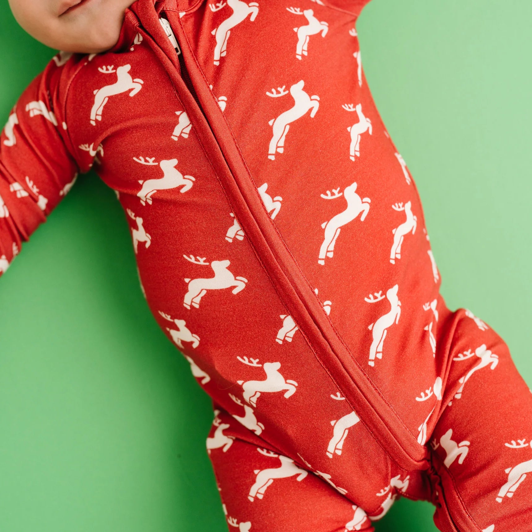 Stylish Christmas Elk Printed Long Sleeve Zipper Baby Jumpsuit