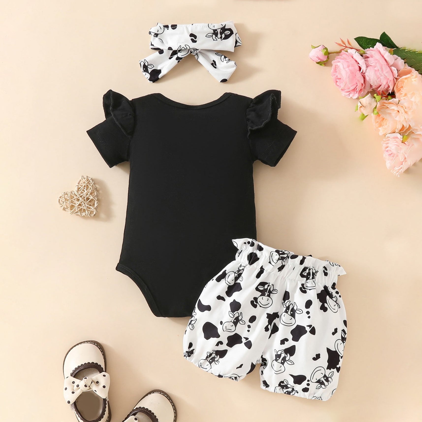 3PCS Holy Cow I'm Cute Letter Printed Baby Girl Set headband