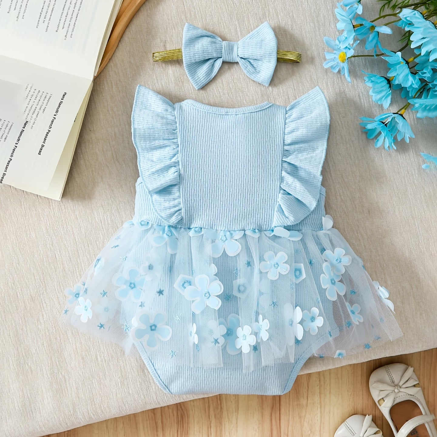 2PCS Lovely Floral Embroidery Sleeveless Baby Romper