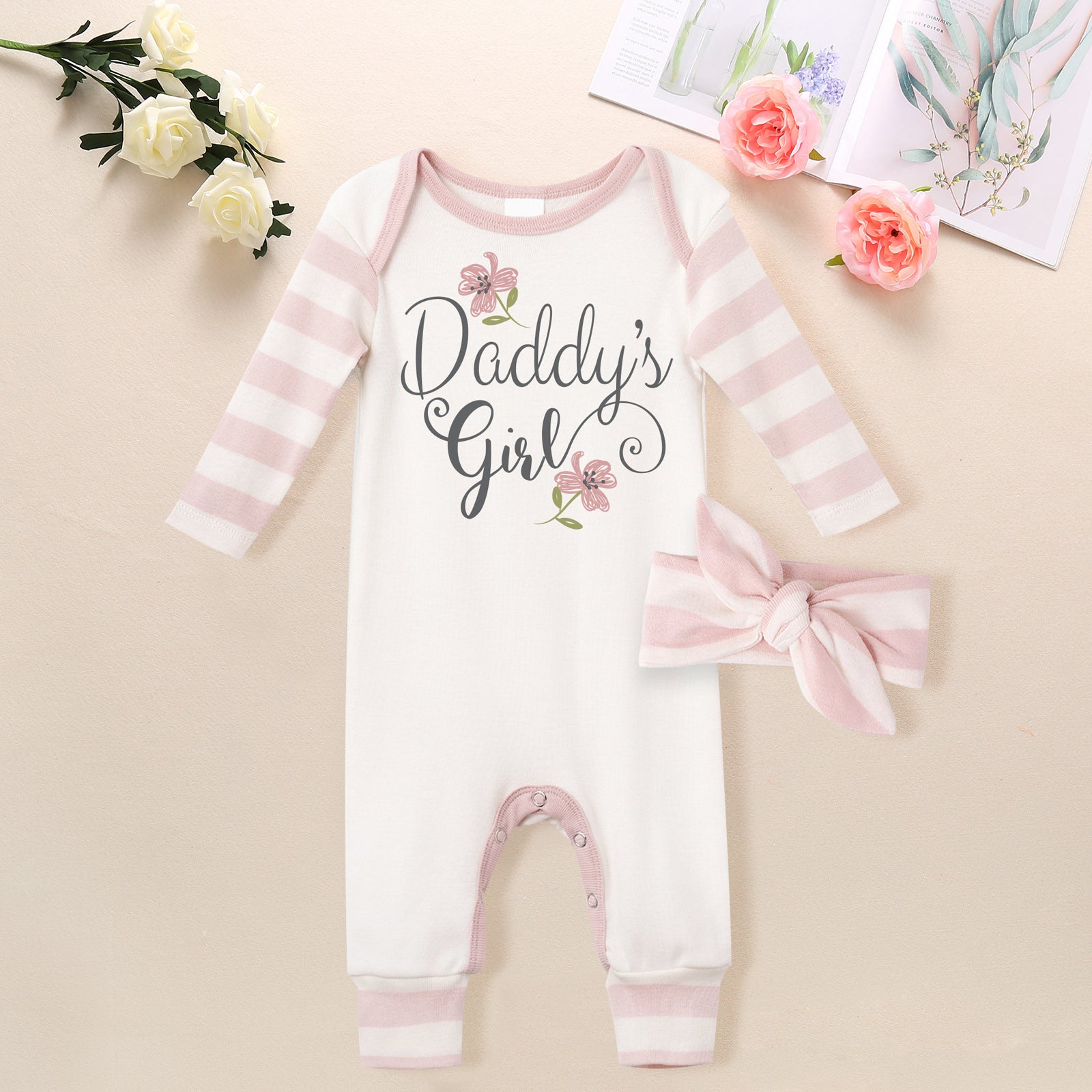 Mono de bebé con estampado de letras Daddy's Girl de 2 piezas