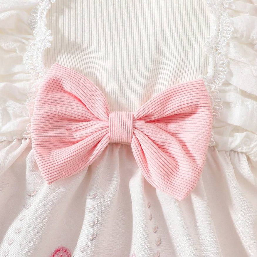 2PCS Adorable Floral Printed Flutter Sleeve Baby Dress