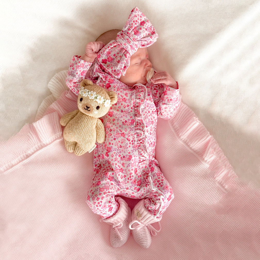 Vibrant Floral Printed Ruffle Zipper Baby Jumpsuit