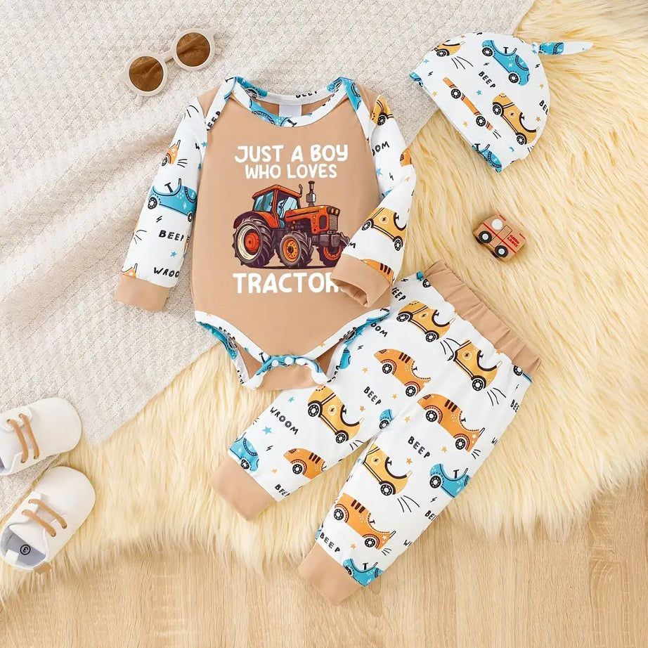3PCS Casual Car Printed Long Sleeve Baby Set