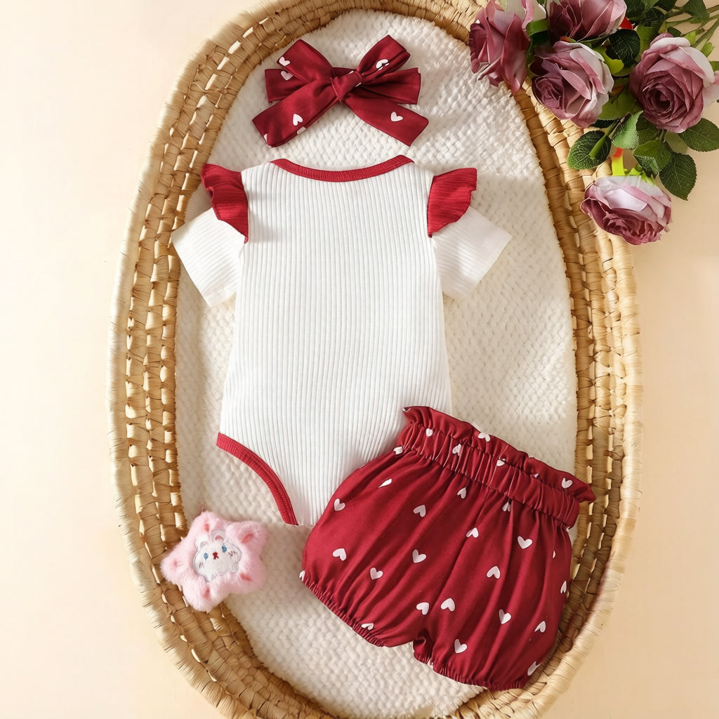 3PCS Summer Mommy's Girl Letter Heart Print Baby Set
