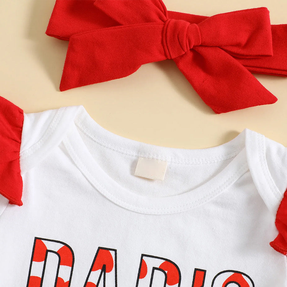 3PCS Dad's Baby Girl Letter Heart Print Short Sleeve Baby Set
