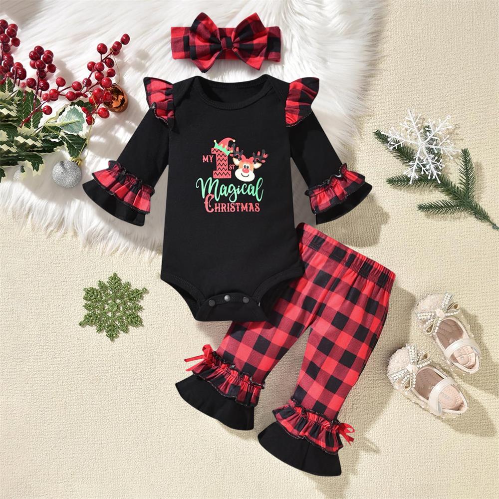 3PCS My 1st Magical Christmas Letter Print Long Sleeve Baby Set