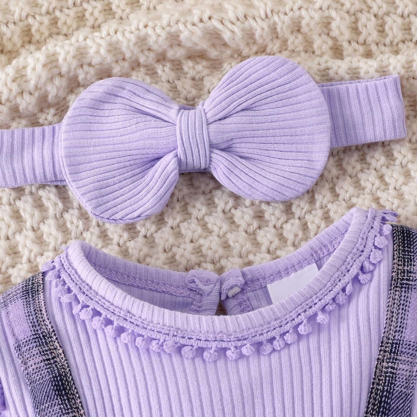 2PCS Timeless Plaid Printed Long Sleeve Baby Jumpsuit