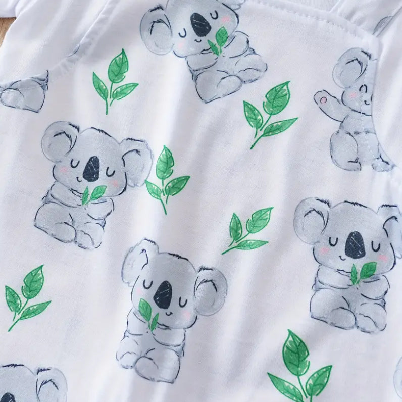 Casual Cute Koala Print Short Sleeve Baby Jumpsuit