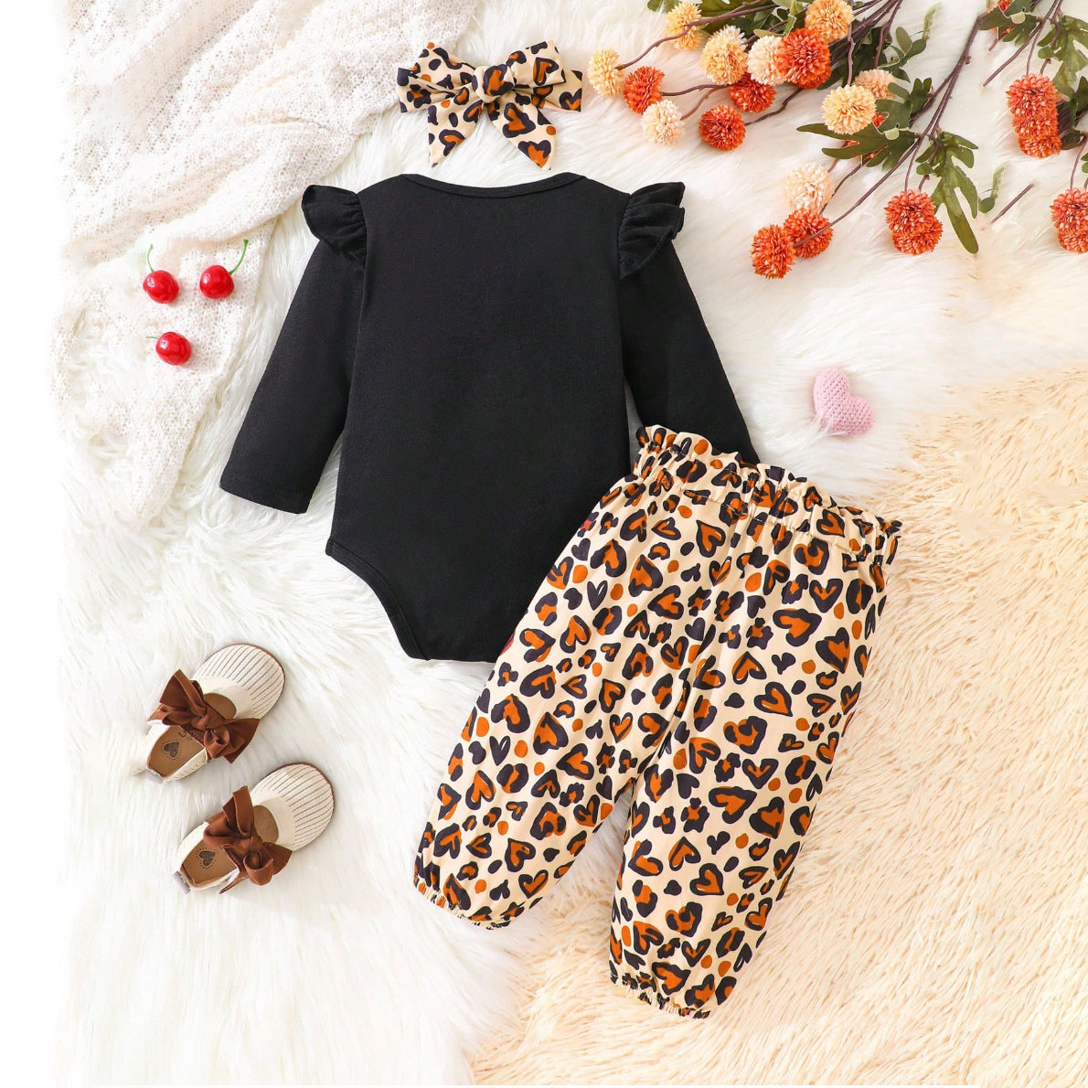 3PCS Lovely Cherry Heart Printed Baby Set