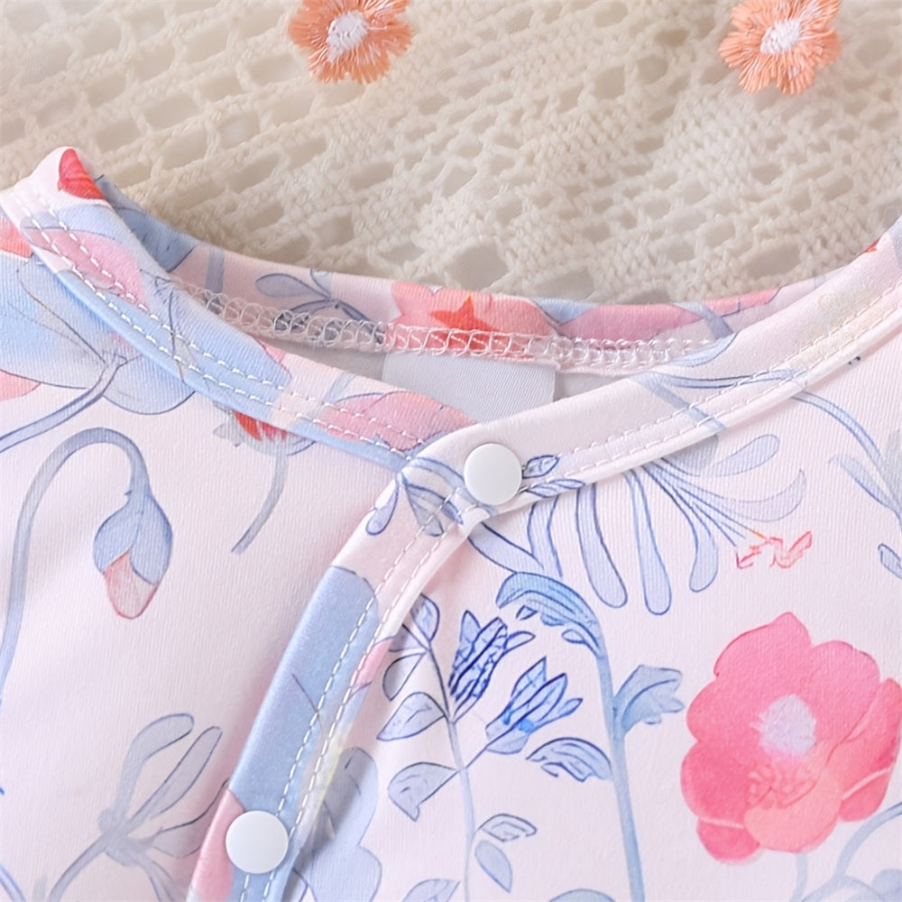 Graceful Floral Printed Long Sleeve Baby Jumpsuit