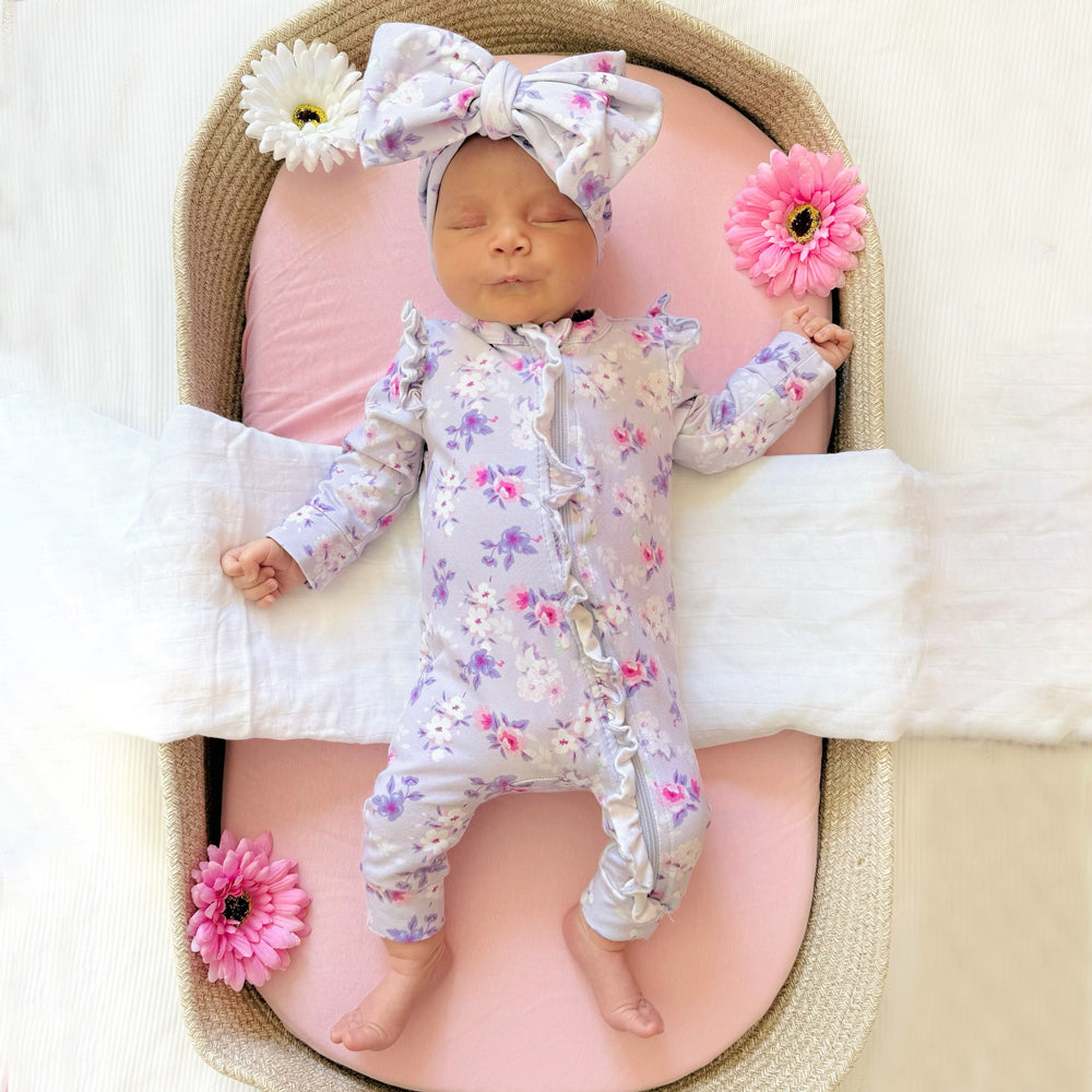 2PCS Allover Elegant Floral Printed Zipper Baby Jumpsuit